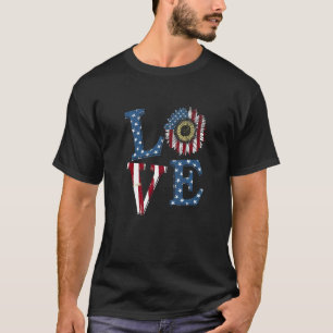 American Usa Flag Independence Sunflower Happy 4th T-Shirt