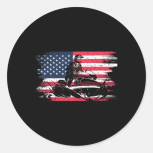 American Usa Flag Jet Ski For Women Kids Men Classic Round Sticker