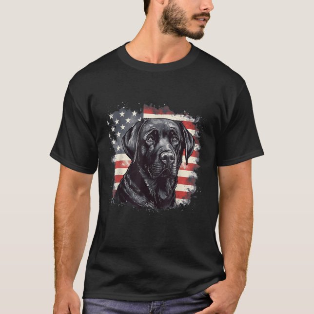 American USA Flag Lab Owner Black Labrador Retriev T-Shirt (Front)