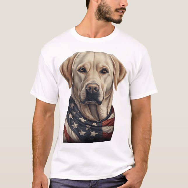 American USA Flag Lab Owner Yellow Labrador Retrie T-Shirt (Front)