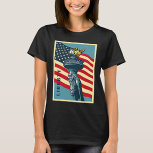 American USA Flag Liberty Torch Statue 4th Of July T-Shirt