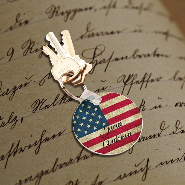 American USA Flag Monogram Patriotic Key Ring (Creator Uploaded)