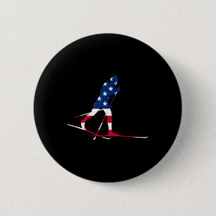 American Usa Flag Nordic Ski Cool Skier Gift Top T 6 Cm Round Badge