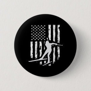 American Usa Flag Nordic Ski Cool Skier Gift Top T 6 Cm Round Badge