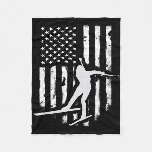 American Usa Flag Nordic Ski Cool Skier Gift Top T Fleece Blanket