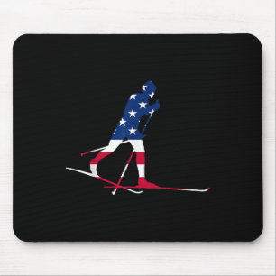 American Usa Flag Nordic Ski Cool Skier Gift Top T Mouse Pad