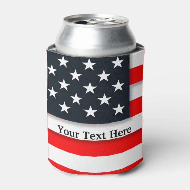 American USA Flag Patriotic July 4th Can Cooler (Can Front)