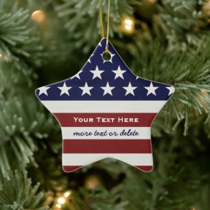 American USA Flag Patriotic July 4th Christmas Ceramic Ornament