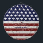 American USA Flag Patriotic July 4th Custom Dartboard<br><div class="desc">American Flag inspired - Patriotic Red,  White and Blue dartboard personalised with your name,  text,  patriotic saying or just delete the text.  Show your USA pride everyday,  on the 4th of July,  Memorial Day or Veteran’s day with this awesome patriotic design.</div>