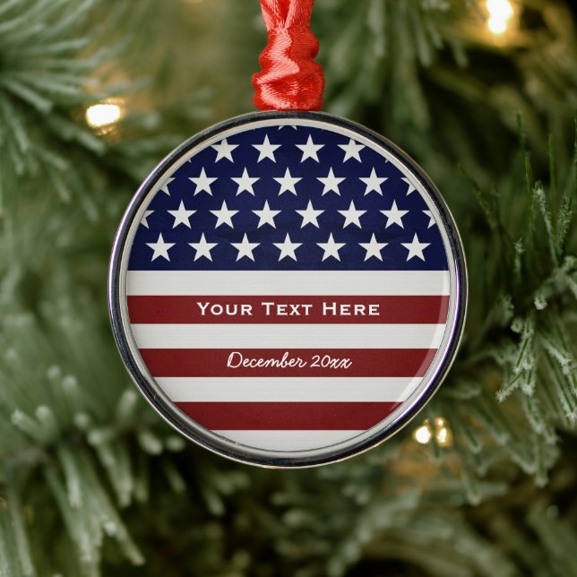 American USA Flag Patriotic July 4th Custom Metal Ornament (Tree)