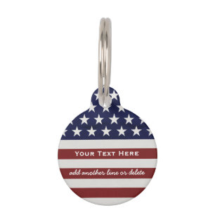 American USA Flag Patriotic July 4th Custom Pet Tag
