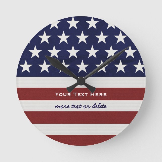 American USA Flag Patriotic July 4th Custom Round Clock (Front)