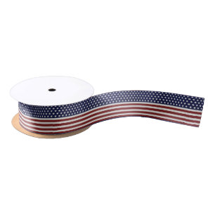 American USA Flag Patriotic July 4th Custom Satin Ribbon