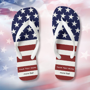 American USA Flag Patriotic July 4th Custom Thongs