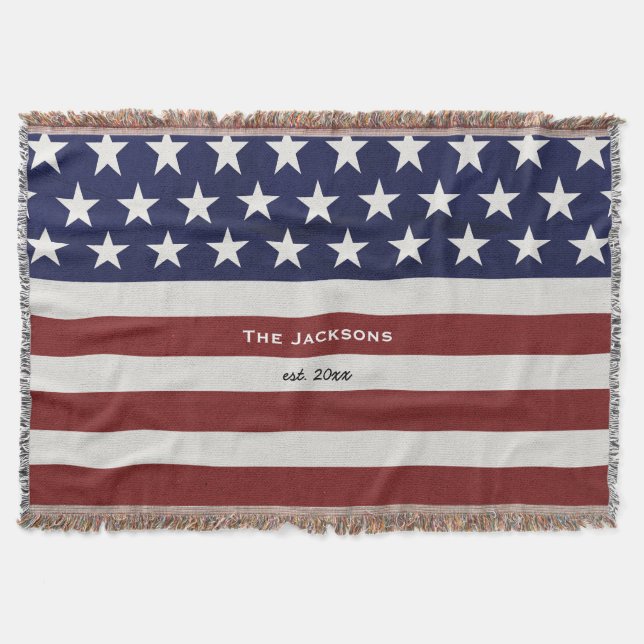 American USA Flag Patriotic July 4th Custom Throw Blanket (Front)