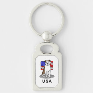 American USA Flag Pit Bull (lt brindle white 3) Key Ring