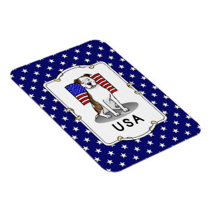 American USA Flag Pit Bull (lt brindle white 3) Magnet