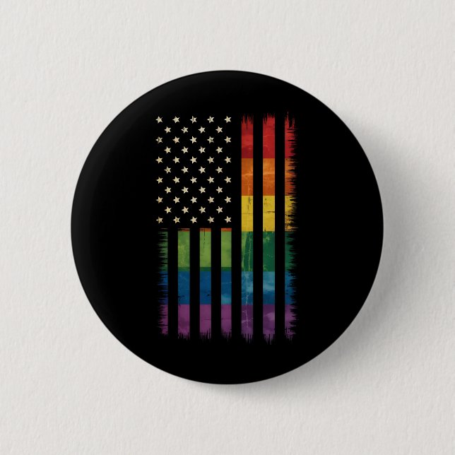 American USA Flag Rainbow Pride Gay Lesbian LGBTQ 6 Cm Round Badge (Front)