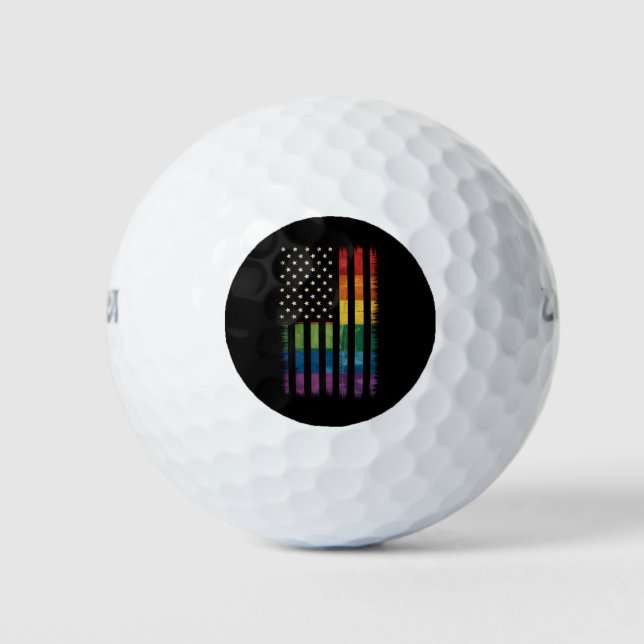 American USA Flag Rainbow Pride Gay Lesbian LGBTQ Golf Balls (Front)