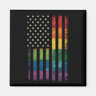 American USA Flag Rainbow Pride Gay Lesbian LGBTQ Magnet