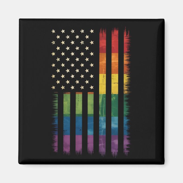 American USA Flag Rainbow Pride Gay Lesbian LGBTQ Magnet (Front)