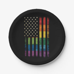 American USA Flag Rainbow Pride Gay Lesbian LGBTQ Paper Plate