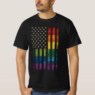 American USA Flag Rainbow Pride Gay Lesbian LGBTQ T-Shirt