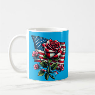 American USA Flag rose Patriotic Art Coffee Mug