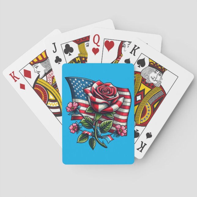 American USA Flag rose Patriotic Art Playing Cards (Back)