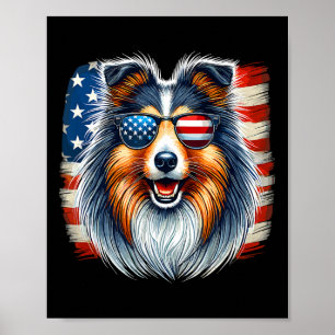 American Usa Flag Shetland Sheepdog Sheltie 4th Of Poster