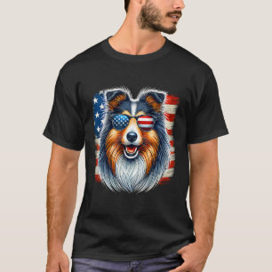American Usa Flag Shetland Sheepdog Sheltie 4th Of T-Shirt