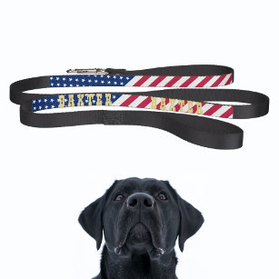 American USA Flag Stars Stripes Dog Puppy Name Pet Lead