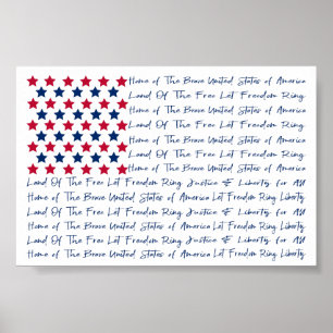 American USA Flag Typography Red White Blue Poster
