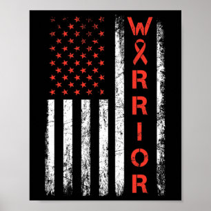 American Usa Flag Warrior - Heart Disease Awarenes Poster