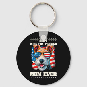 American Usa Flag Wire Fox Terrier 4th Of July Pat Key Ring