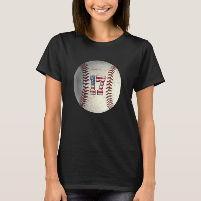 American USA Flag With Retro 17 Baseball Number 17 T-Shirt (Front)