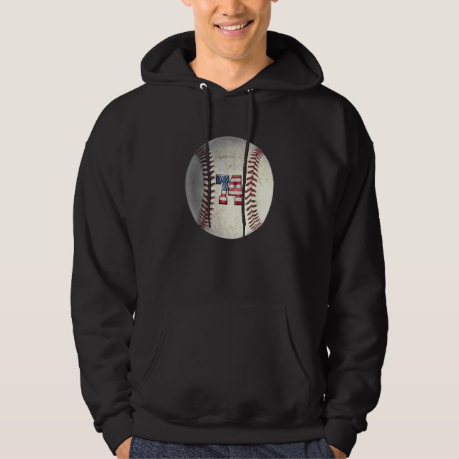 American USA Flag With Retro 74 Baseball Number 74 Hoodie (Front)