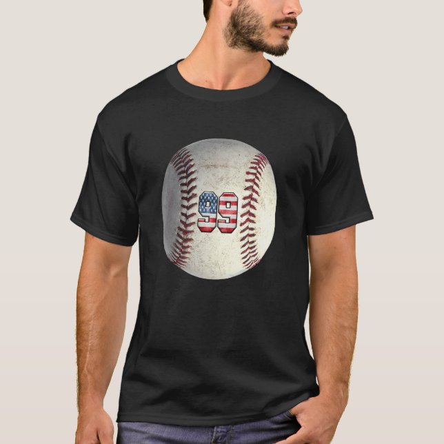 American USA Flag With Retro 99 Baseball Number 99 T-Shirt (Front)