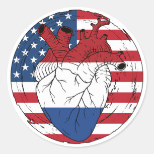 American USA Koningsdag Dutch Netherlands Heart Classic Round Sticker
