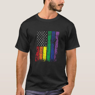 American USA Patriotic Rainbow Flag Gay Pride 4Th T-Shirt