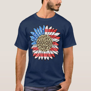 American USA Sunflower Freedom Leopard 4th Of July T-Shirt