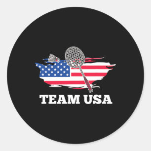 American Usa Team Shuttle Racket Badminton Player Classic Round Sticker