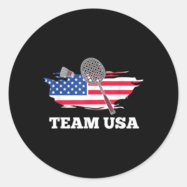 American Usa Team Shuttle Racket Badminton Player  Classic Round Sticker (Front)