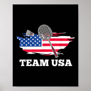 American Usa Team Shuttle Racket Badminton Player Poster