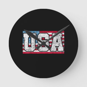 American USA US Flag 4th of July Round Clock