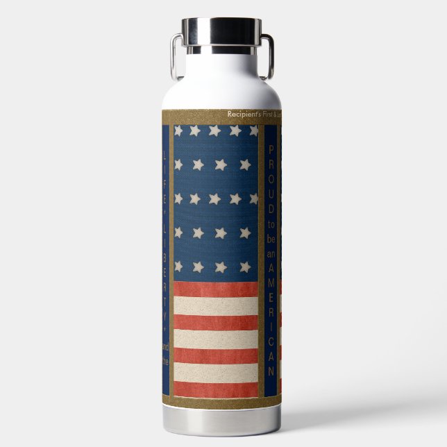 American Values, Pride and USA Flag - Personalised Water Bottle (Front)