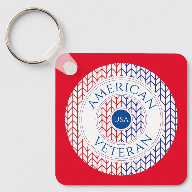 AMERICAN VETERAN Aluminium Square Keychain (red) (Front)