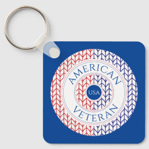 AMERICAN VETERAN Aluminum Square Keychain (blue)