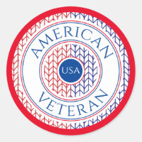 AMERICAN VETERAN Large Round Stickers / Red