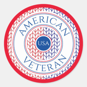 AMERICAN VETERAN Large Round Stickers / Red